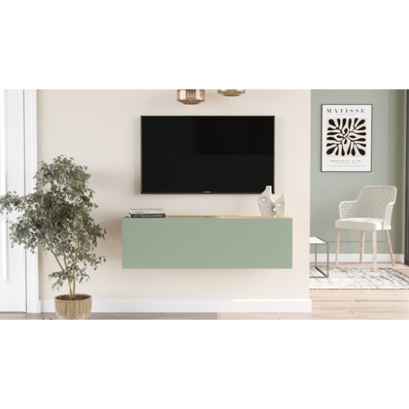 Mobile TV Sospeso 100x32x30 Verde E Rovere Con Vano Frame