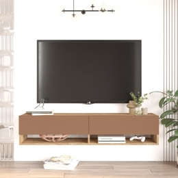 Mobile Tv Sospeso 140x32x30 Effetto Legno 2 Vani Rovere E Rosso Frame 