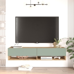 Mobile Tv Sospeso 140x32x30 Effetto Legno 2 Vani Rovere E Verde Frame 