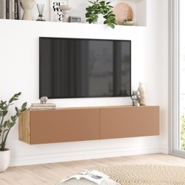 Mobile Tv Sospeso 140x32x30 Rovere E Rosso Mattone Frame