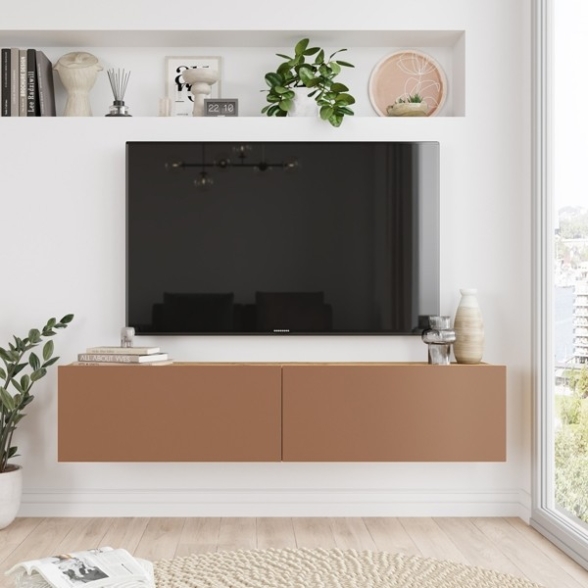 Mobile Tv Sospeso 140x32x30 Rovere E Rosso Mattone Frame