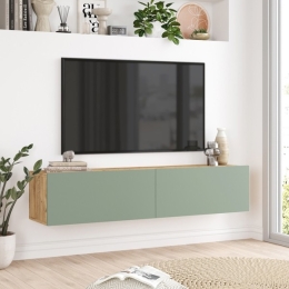 Mobile Tv Sospeso 140x32x30 Rovere E Verde Salvia Frame