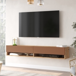 Mobile Tv Sospeso 180 Cm 2 Vani Rovere E Rosso Mattone Frame