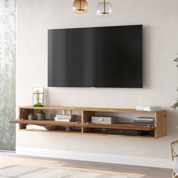 Mobile Tv Sospeso 180 Cm 2 Vani Rovere E Rosso Mattone Frame