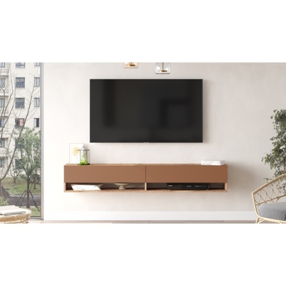Mobile Tv Sospeso 180 Cm 2 Vani Rovere E Rosso Mattone Frame
