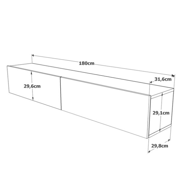 Mobile Tv Sospeso 180x32x30 Rovere E Rosso Mattone Frame