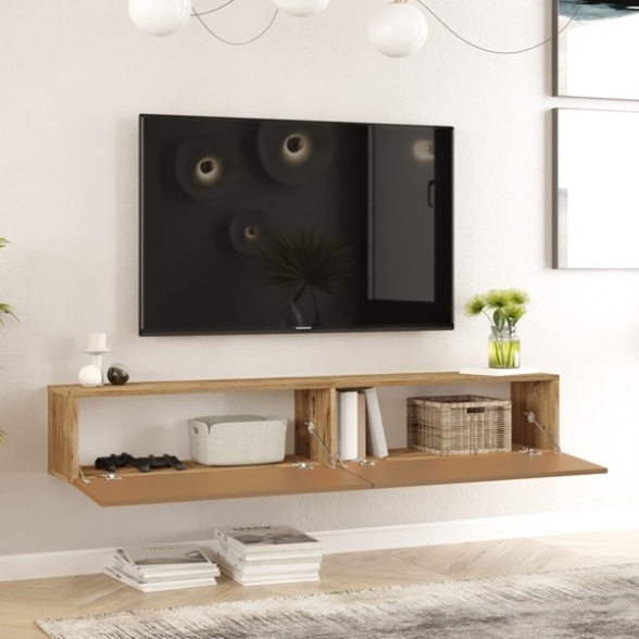 Mobile Tv Sospeso 180x32x30 Rovere E Rosso Mattone Frame