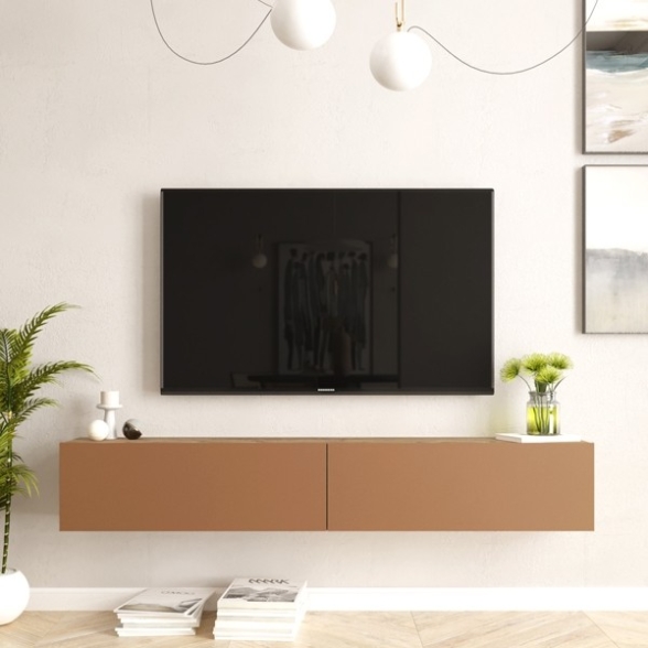 Mobile Tv Sospeso 180x32x30 Rovere E Rosso Mattone Frame