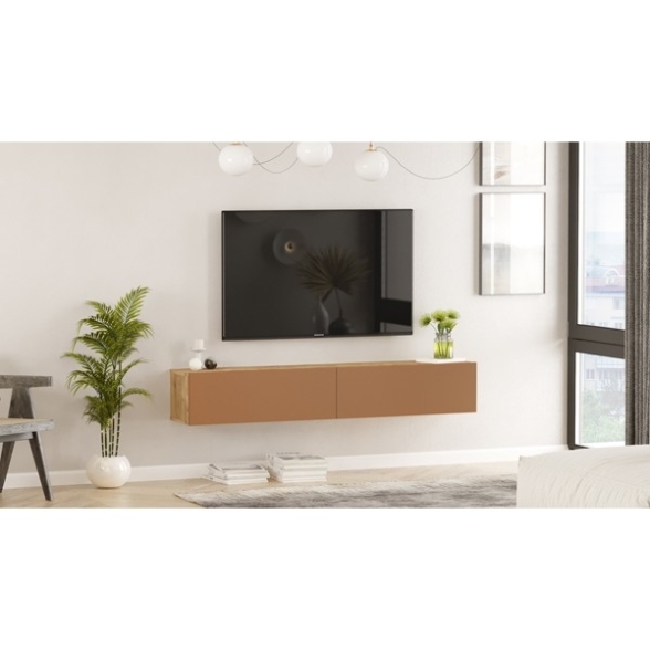 Mobile Tv Sospeso 180x32x30 Rovere E Rosso Mattone Frame