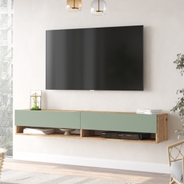 Mobile Tv Sospeso 180 Cm 2 Vani Rovere E Verde Salvia Frame