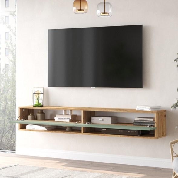 Mobile Tv Sospeso 180 Cm 2 Vani Rovere E Verde Salvia Frame