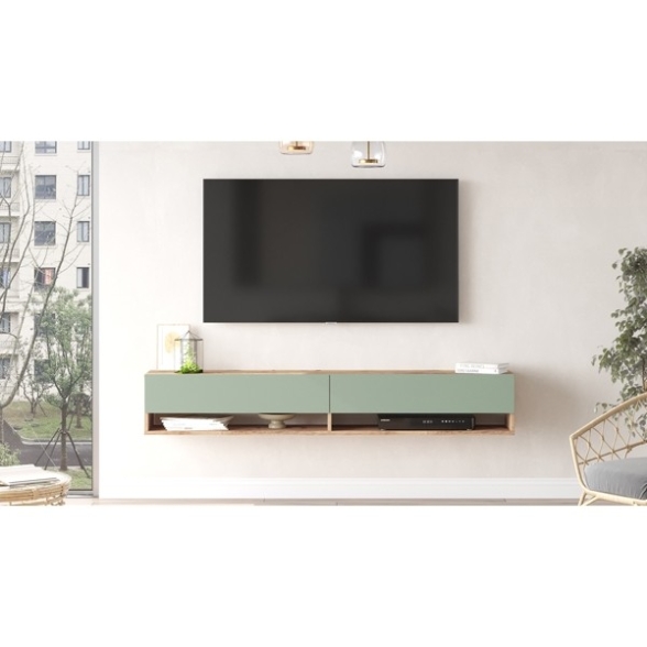 Mobile Tv Sospeso 180 Cm 2 Vani Rovere E Verde Salvia Frame