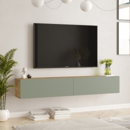 Mobile Tv Sospeso 180x32x30 Rovere E Verde Salvia Frame