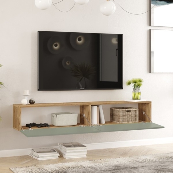 Mobile Tv Sospeso 180x32x30 Rovere E Verde Salvia Frame
