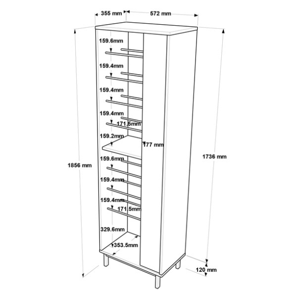 Scarpiera Multiripiano 57x36x185 Cm 1 Anta Argo Bianco E Rovere