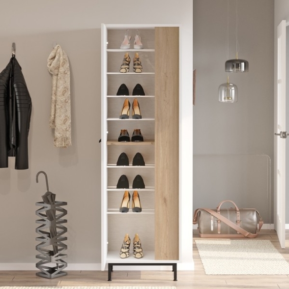 Scarpiera Multiripiano 57x36x185 Cm 1 Anta Argo Bianco E Rovere