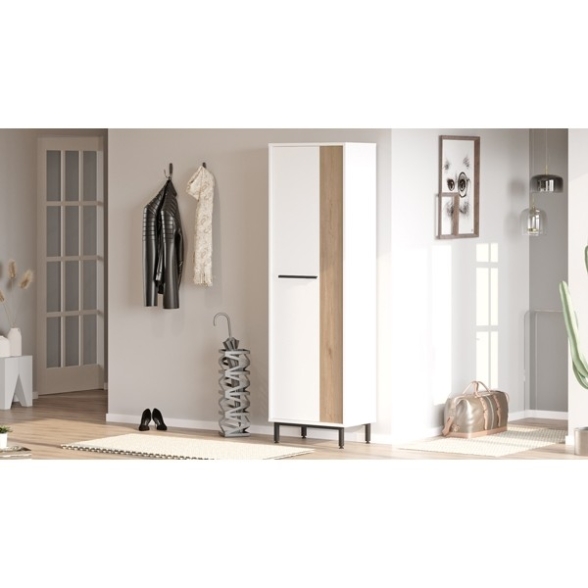 Scarpiera Multiripiano 57x36x185 Cm 1 Anta Argo Bianco E Rovere