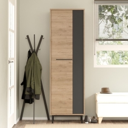 Scarpiera Multiripiano 57x36x185 Cm 1 Anta Argo Antracite E Rovere