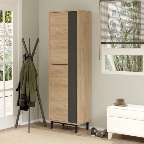 Scarpiera Multiripiano 57x36x185 Cm 1 Anta Argo Antracite E Rovere