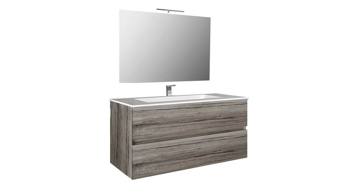 Mobile bagno sospeso 80 cm con specchio e lavabo rovere grigio - Splash 93220