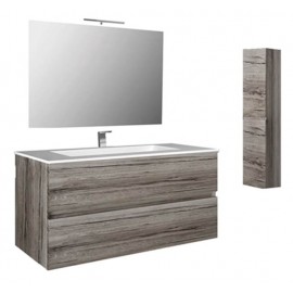 Mobile bagno sospeso 80 cm con specchio, lavabo e colonna rovere grigio - Splash 93220