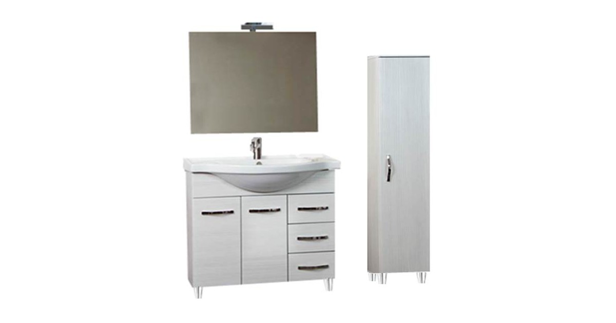 Mobile bagno 85 cm con lavabo, specchio e colonna bianco portuna - Claudia 93826