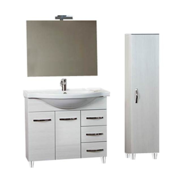 Mobile bagno 85 cm con lavabo, specchio e colonna bianco portuna - Claudia  93826