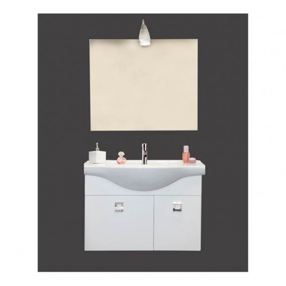 Mobile bagno sospeso 85 cm con lavabo e specchio bianco lucido - Brillo 95018