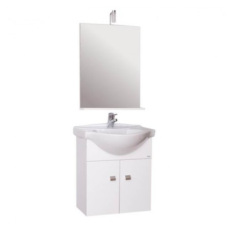 Mobile bagno sospeso 60 cm con lavabo e specchio laccato bianco - Emma 83162