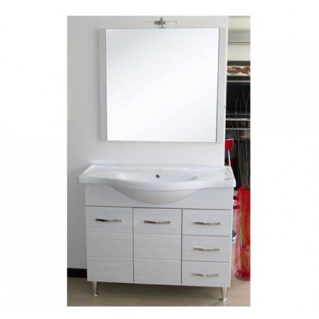 Mobile bagno 105 cm con lavabo e specchio bianco portuna - Antonella 16969