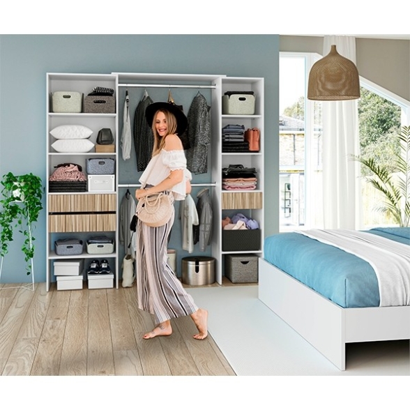 Armadio Guardaroba Aperto 190x40x187 Ethna Bianco E Rovere Listato