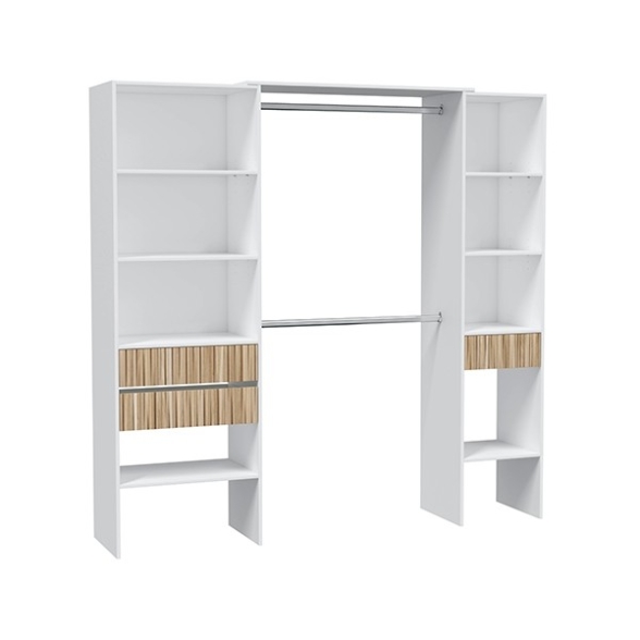 Armadio Guardaroba Aperto 190x40x187 Ethna Bianco E Rovere Listato