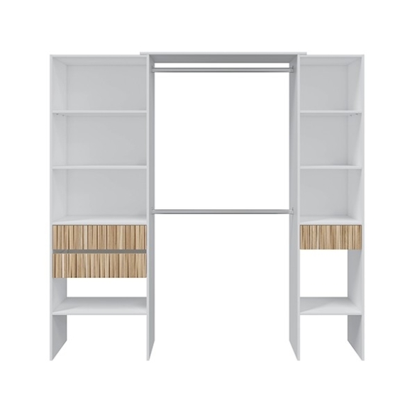 Armadio Guardaroba Aperto 190x40x187 Ethna Bianco E Rovere Listato
