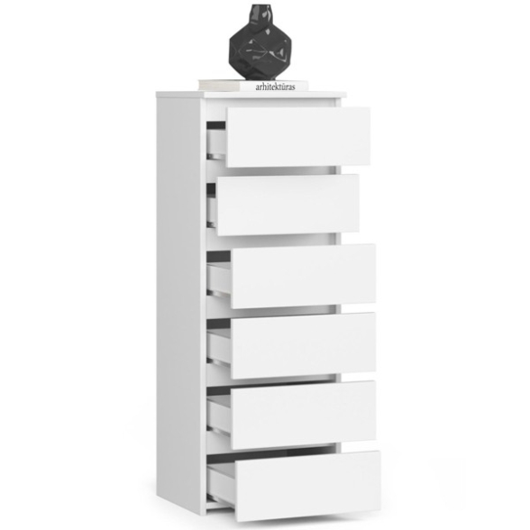 Cassettiera Moderna 40x35x109 Cm 6 Cassetti Bianco Opaco Artika