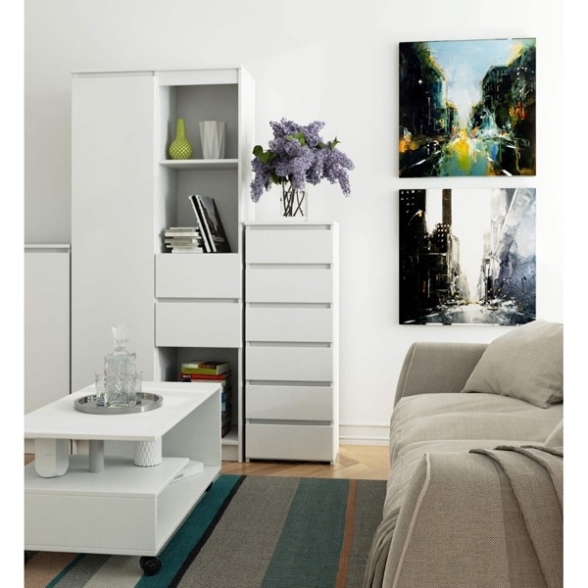 Cassettiera Moderna 40x35x109 Cm 6 Cassetti Bianco Opaco Artika