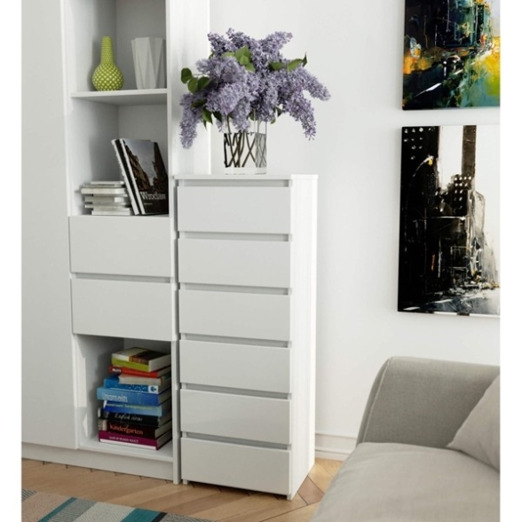 Cassettiera Moderna 40x35x109 Cm 6 Cassetti Bianco Opaco Artika