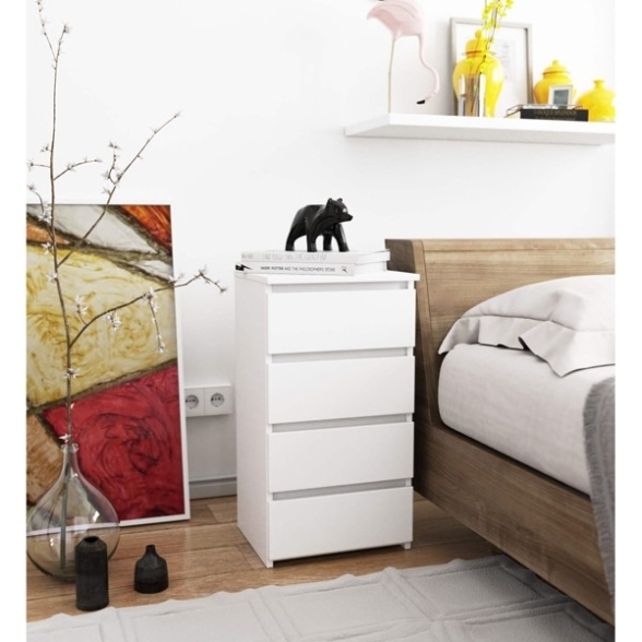 Cassettiera Moderna 40x35x74 Cm 4 Cassetti Bianco Opaco Artika