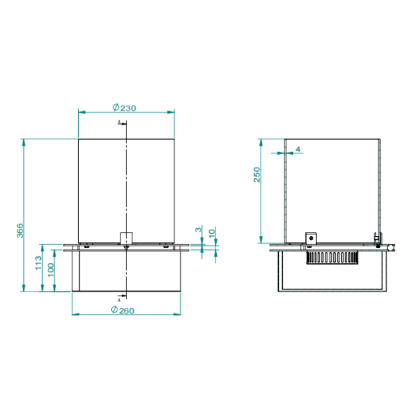 Bruciatore tondo inox con vetro per camino a bioetanolo 3 lt d.30