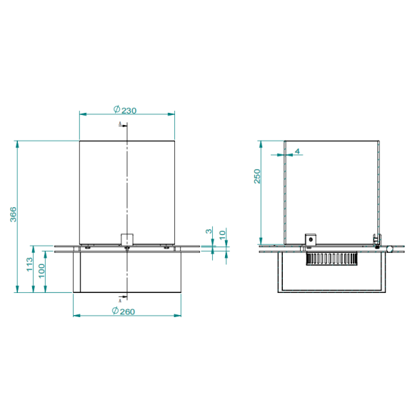 Bruciatore tondo inox con vetro per camino a bioetanolo 3 lt d.35