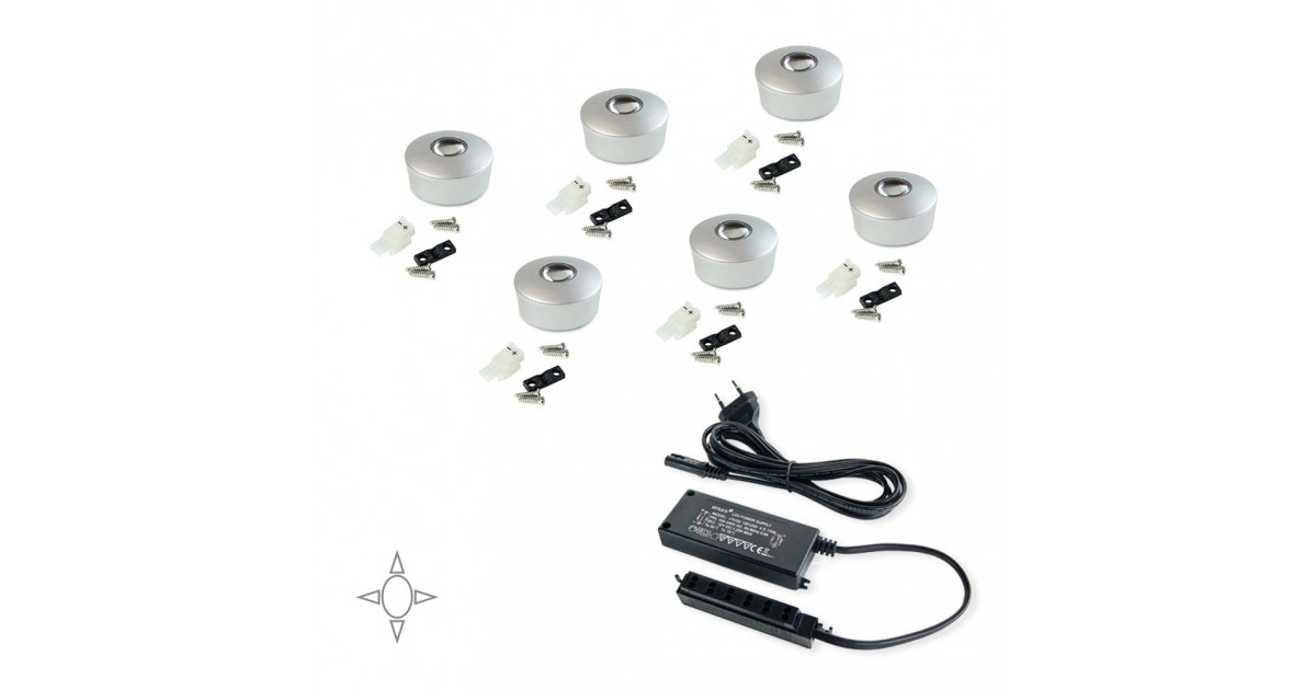 Set 6 luci LED Ø 29,5 mm per interni di armadio luce bianca naturale con convertitore 6 W