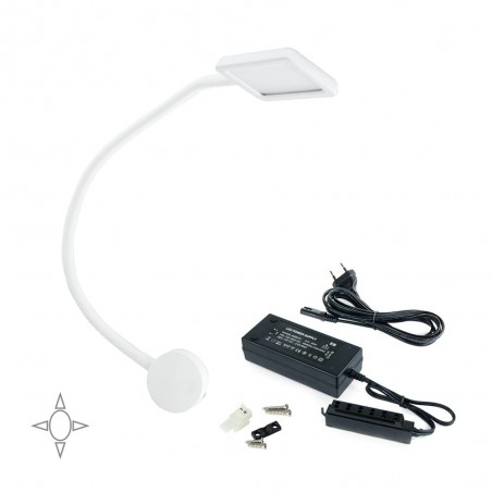 Applique LED quadrato bianco con braccio flessibile, sensore touch, 2 USB e luce bianca naturale