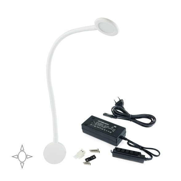 Applique LED rotondo bianco con braccio flessibile, sensore touch, 2 USB e luce bianca naturale