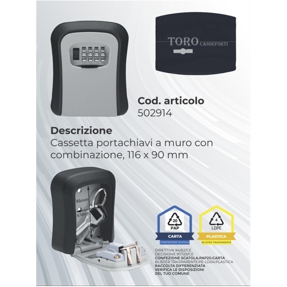Cassetta Portachiavi di sicurezza a muro con combinazione 4 cifre