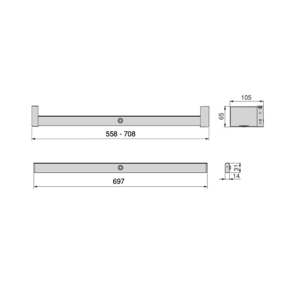 Barra appendiabiti regolabile 558-708 mm luce bianca LED a batteria, colore moka