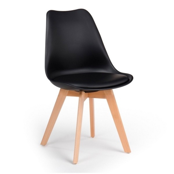 Sedia Nordica Nera Con Gambe In Legno E Cuscino Design Moderno