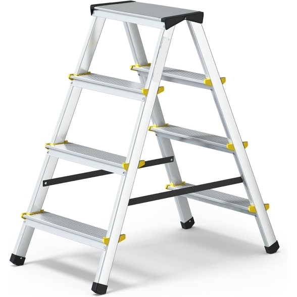 Sgabello scala in alluminio 4 gradini 4x4 doppia salita 125 kg