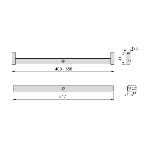 Barra appendiabiti regolabile 408-558 mm per armadi con luce bianca LED