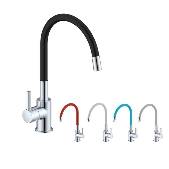 Miscelatore lavello canna alta flessibile e girevole Snake bianco/cromo