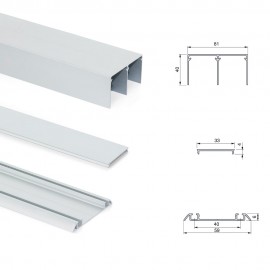 Sistema a scorrimento inferiore per armadio 2 ante di spessore 18 mm, con chiusura soft e profili in alluminio