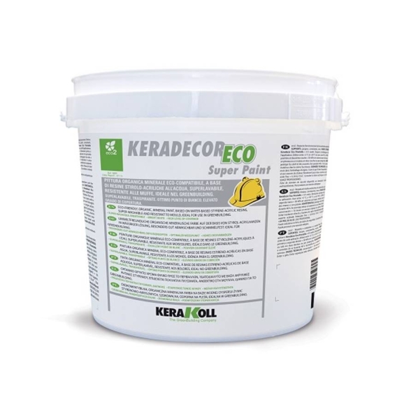 Pittura a base di resine stirolo-acriliche Kerakoll Keradecor Eco Super Paint 4 lt 23187 bianco